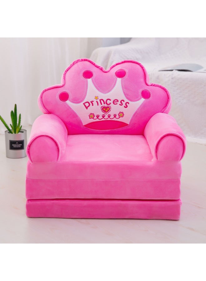 Children's Folding Sofa Bed Nap Cartoon Cute Kindergarten Baby's Small Sofa Lazy Seat Detachable And Washable Three-Layer-Specifications:Three-layer Folding-Color:Powder Crown - Image 1