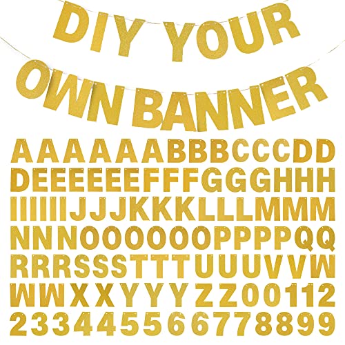 mifengda DIY Banner Kit with Letters Glitter Banner Letters Gold Customizable Birthday Banners Graduation Banner Custom Party Hanging Banner for Graduation Wedding Party Baby Shower Decoration (Gold) - Image 1