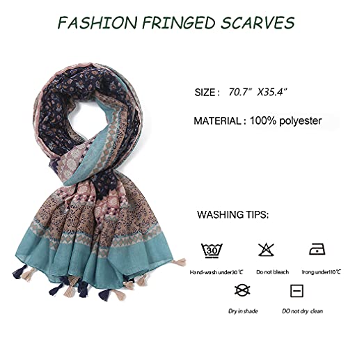 Yeieeo Lightweight Women's Fashion Floral Boho Soft Blanket Oversized Fringed Scarf Wraps Shawl(Floral 10) - Image 5