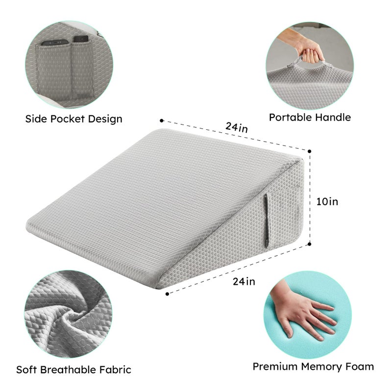 Bedluxe Wedge Pillow,10 inch Bed Wedge Pillow for Headboard, Pillow Wedge for Acid Reflux Relief, Sleeping, After Surgery, Snoring, Gerd, Triangle Pillow Wedge - Cooling Memory Foam Top, Grey - Image 5