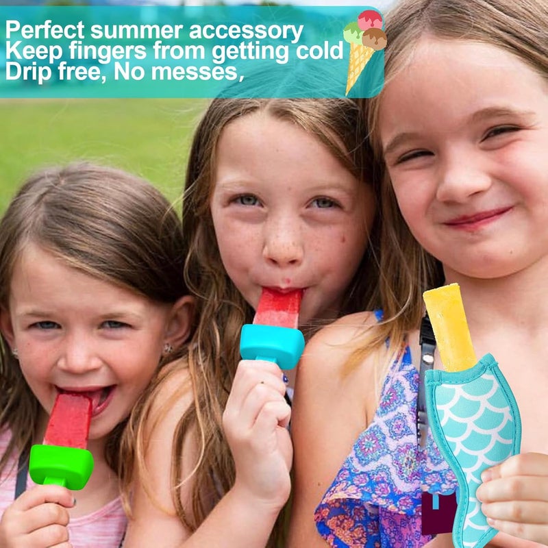 Juome 8Pcs Popsicle Holders Ice Pop Sleeves Set for Kids, Reusable Silicone Popsicle Holder with Built in Straw Neoprene Popsicle Sleeves for Toddlers No Drip, Freeze Pop Holders for Kids Mess Free - Image 3