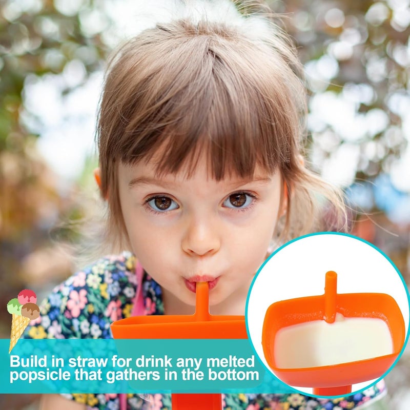 Juome 8Pcs Popsicle Holders Ice Pop Sleeves Set for Kids, Reusable Silicone Popsicle Holder with Built in Straw Neoprene Popsicle Sleeves for Toddlers No Drip, Freeze Pop Holders for Kids Mess Free - Image 4
