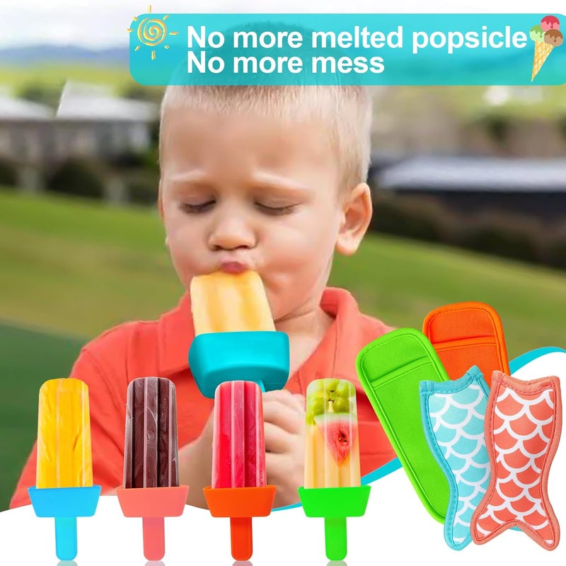 Juome 8Pcs Popsicle Holders Ice Pop Sleeves Set for Kids, Reusable Silicone Popsicle Holder with Built in Straw Neoprene Popsicle Sleeves for Toddlers No Drip, Freeze Pop Holders for Kids Mess Free - Image 2