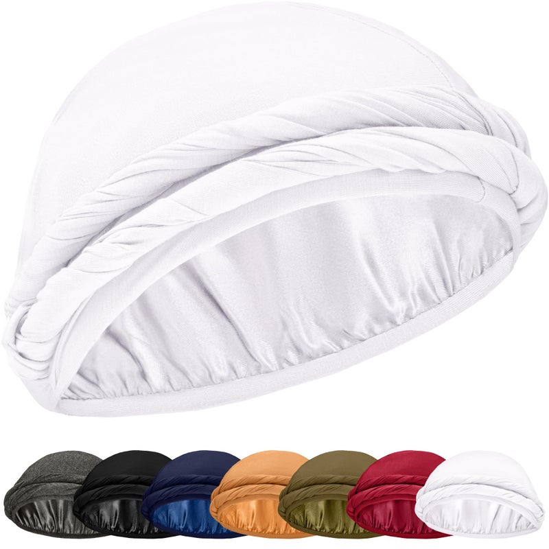 CAPLORD Silk Satin Lined Halo Turban Head Wrap Pre-Tied Skull Cap for Men and Women Sleeping Bonnet Hair Cover Chemo Hair Loss Hat Headwrap Wave Cover White - Image 1