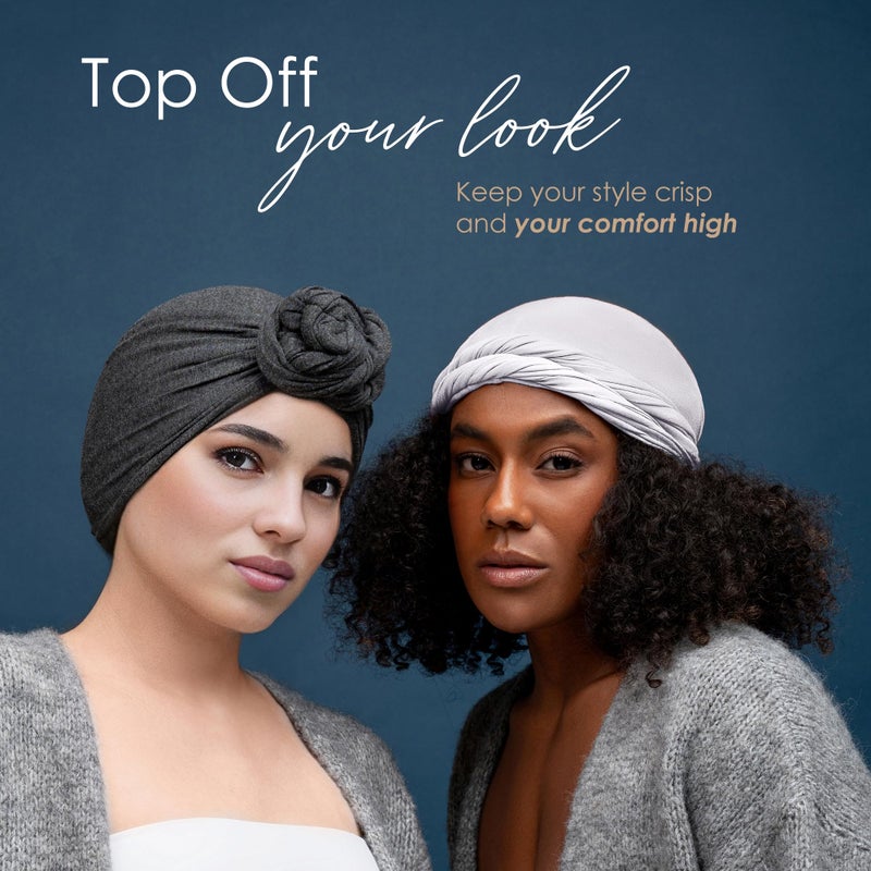 CAPLORD Silk Satin Lined Halo Turban Head Wrap Pre-Tied Skull Cap for Men and Women Sleeping Bonnet Hair Cover Chemo Hair Loss Hat Headwrap Wave Cover White - Image 5