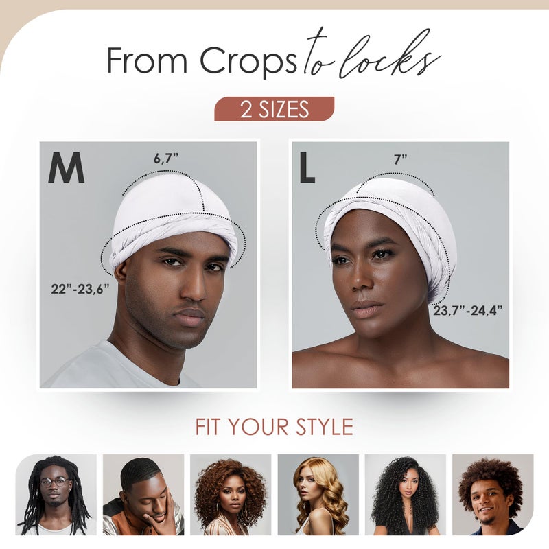 CAPLORD Silk Satin Lined Halo Turban Head Wrap Pre-Tied Skull Cap for Men and Women Sleeping Bonnet Hair Cover Chemo Hair Loss Hat Headwrap Wave Cover White - Image 4