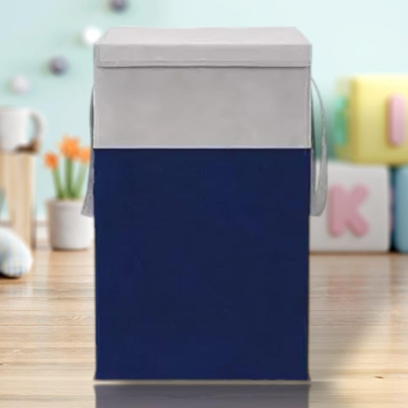 HomeSpire HomeSpire 75 LTR Clothes Basket Toy Storage Box Foldable Laundry Bag Lid Handles Clothes Dress Bin Washing Cloth Basket Dhakkan BoxBlue - Image 1