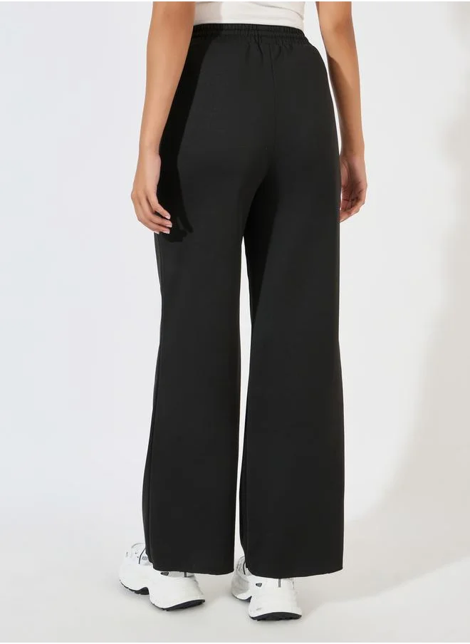 Styli Solid Wide Leg Joggers with Drawstring Waistband