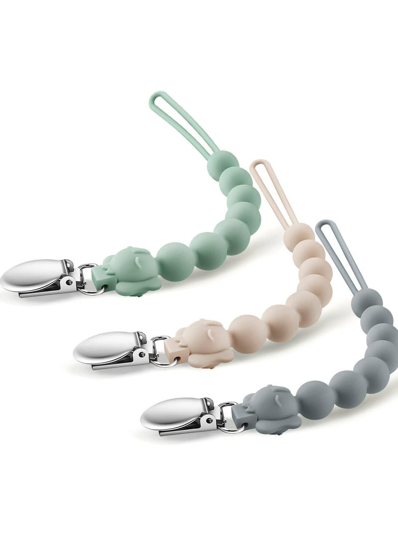 Pacifier Clip, Silicone Baby Pacifier Holder One Piece Teething Beads Design Keeps Pacifiers Teethers & Small Toys in Place, BPA Free Soothers Pacifier Clips for Baby Boy/Girl (Pack of 3) - Image 1