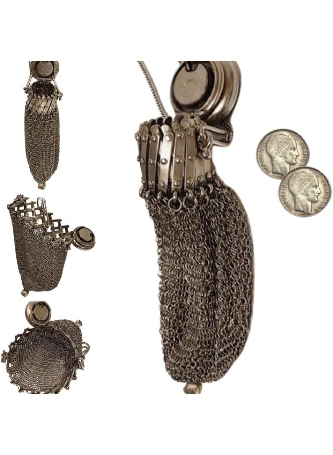 عام محفظة عملات إنجليزية يدوية الصنع من عشرينيات القرن العشرين - حافظة عملات معدنية شبكية | تحفة عتيقة من العصور الوسطى | محفظة عملات بشبكة علوية ذات غطاء ملتوي | هيكل شبكي كلاسيكي - Image 1