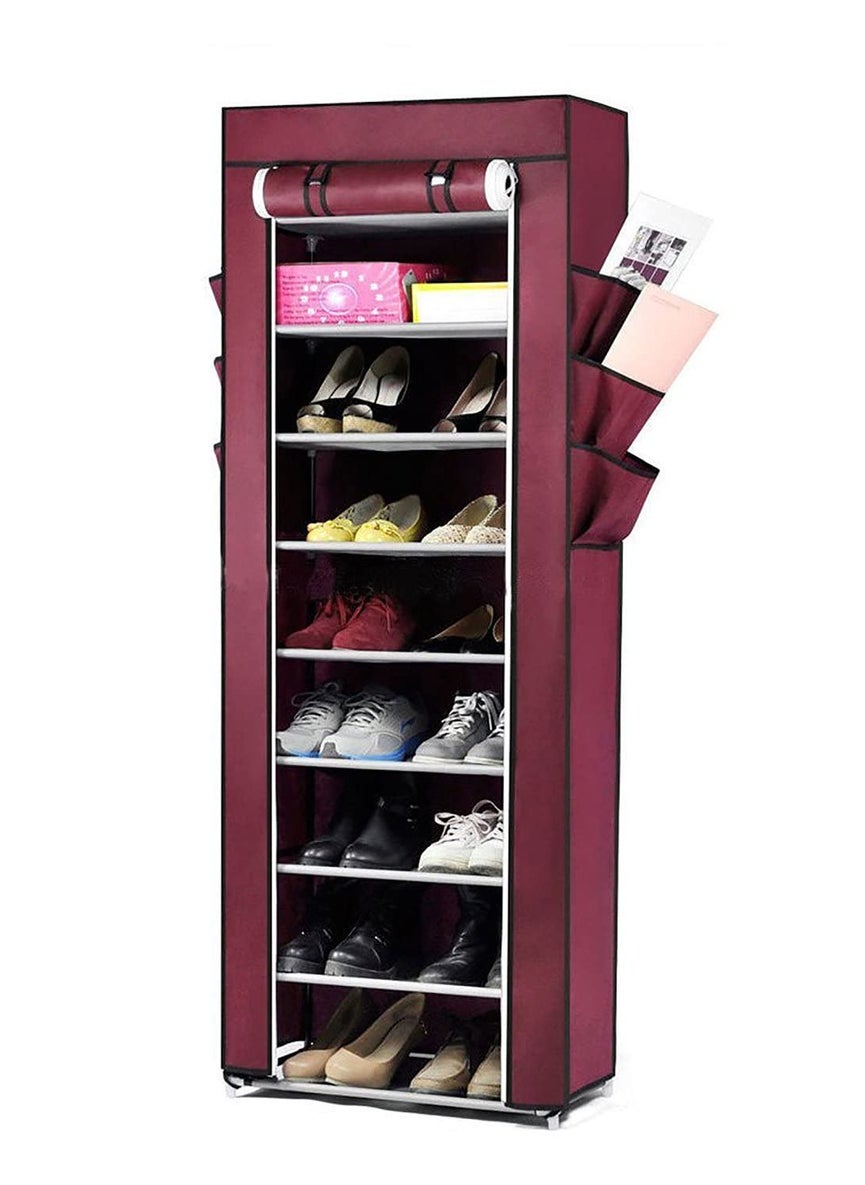 Styleys Styleys Shoe Rack/Multipurpose Storage Rack with Dustproof Cover (Iron Pipes, Non Woven Fabric, Plastic Connector) (Wine Red, 9 Layer)  - Image 1