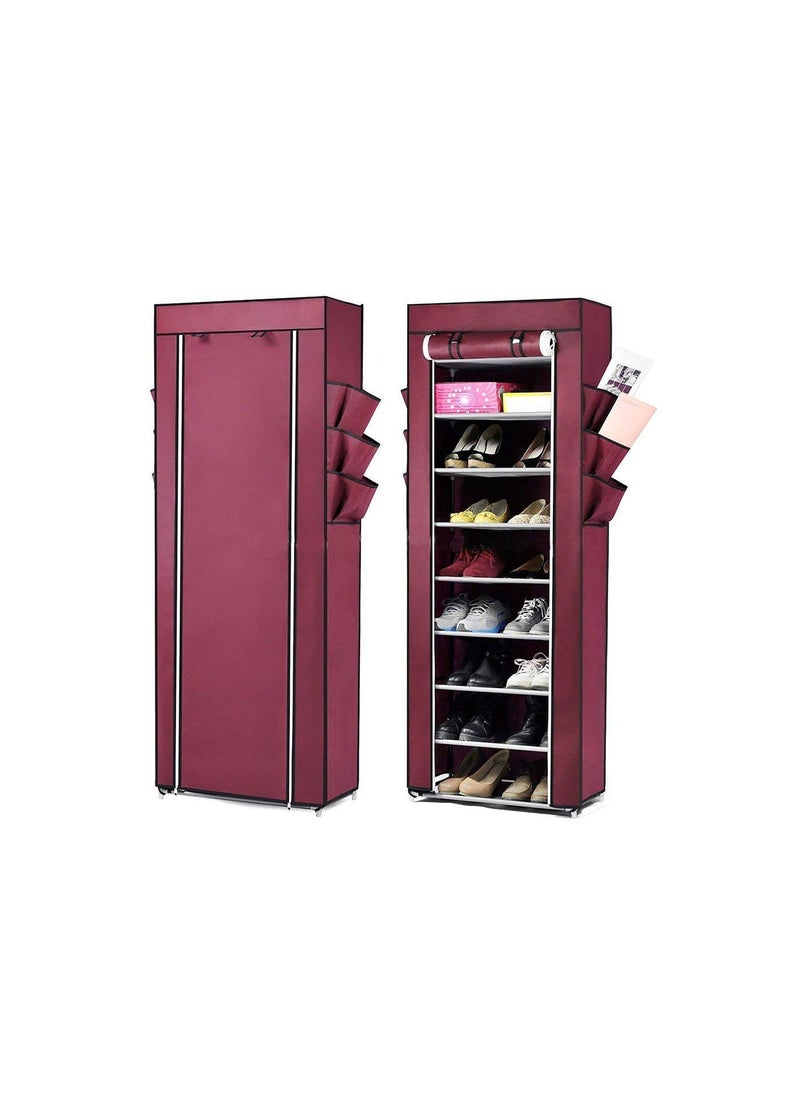 Styleys Styleys Shoe Rack/Multipurpose Storage Rack with Dustproof Cover (Iron Pipes, Non Woven Fabric, Plastic Connector) (Wine Red, 9 Layer)  - Image 4