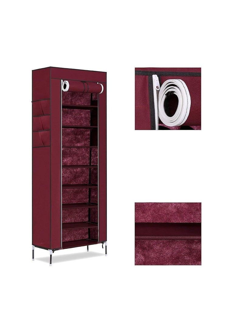 Styleys Styleys Shoe Rack/Multipurpose Storage Rack with Dustproof Cover (Iron Pipes, Non Woven Fabric, Plastic Connector) (Wine Red, 9 Layer)  - Image 3