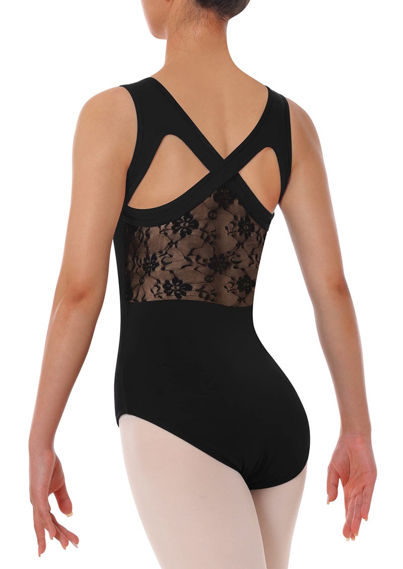 Tegmk Womens Lace Leotard for Dance Ballet Tank Crisscross Back, Ballerina Gymnastics Dancewear(7202-06-M) - Image 1