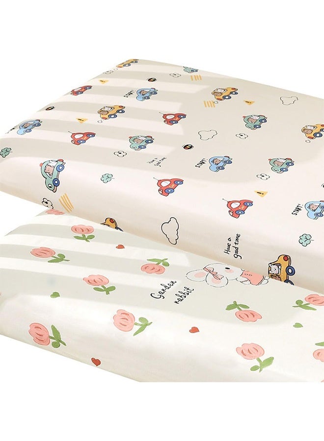 Peachjoy Organic Crib Sheets, 2 Pack Fitted Crib Sheet for Standard Crib Toddler Mattress, Soft Organic Cotton Baby Sheet Unisex Crib Fitted Sheet 70x130cm (Bunny+Car) - Image 1