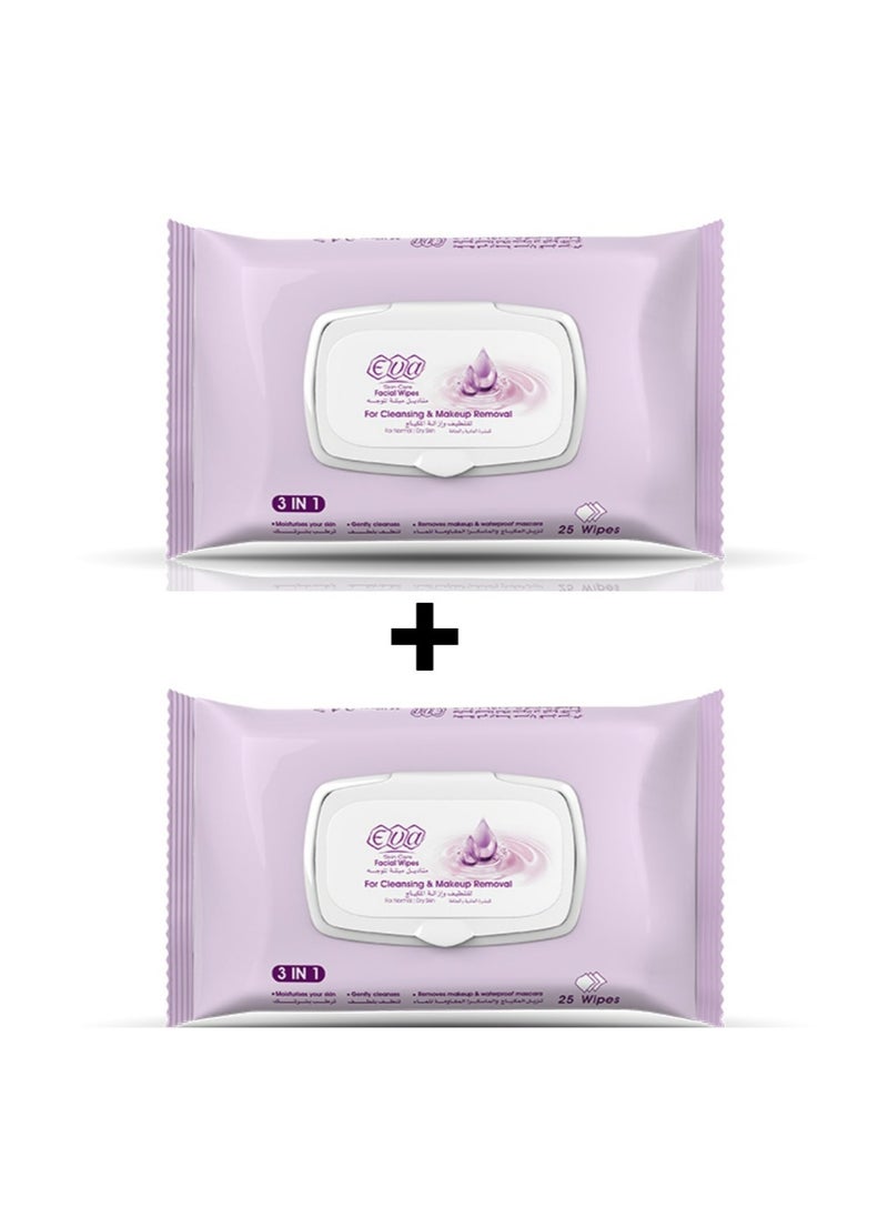 Eva 2-Piece Set Cleansing & Makeup Removal Facial Wipes For Normal/Dry Skin (2 X 25 Wipes)  - Image 1
