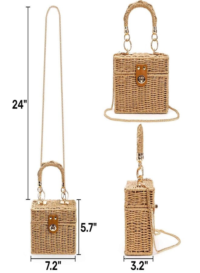 Noamus Square Straw Handbag, Vintage Women's Wicker Basket Bag, Handmade Rattan Crossbody Bag, Boho Tote Bag with Detachable Shoulder Strap for Summer Beach Casual Vacation Chic - Image 4
