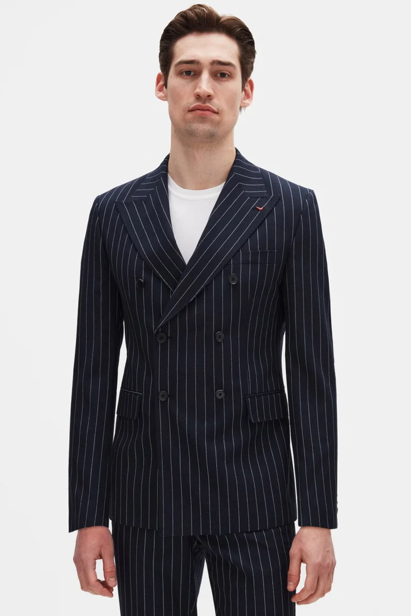 D'S DAMAT Ds Damat Regular Fit Navy Blue Striped Double Breasted Suit 4HF05ORT01588