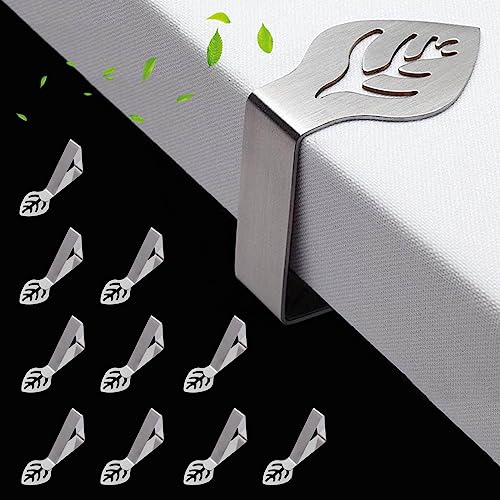 CUNGLIN Table Cloth Holder Clips 10 Pack Leaf Shape Picnic Tablecloth Clip Outdoor Large Heavy Duty Stainless Steel Decorative Cover Clamp Pin for Party Wedding Restaurant Camping RV Accessories