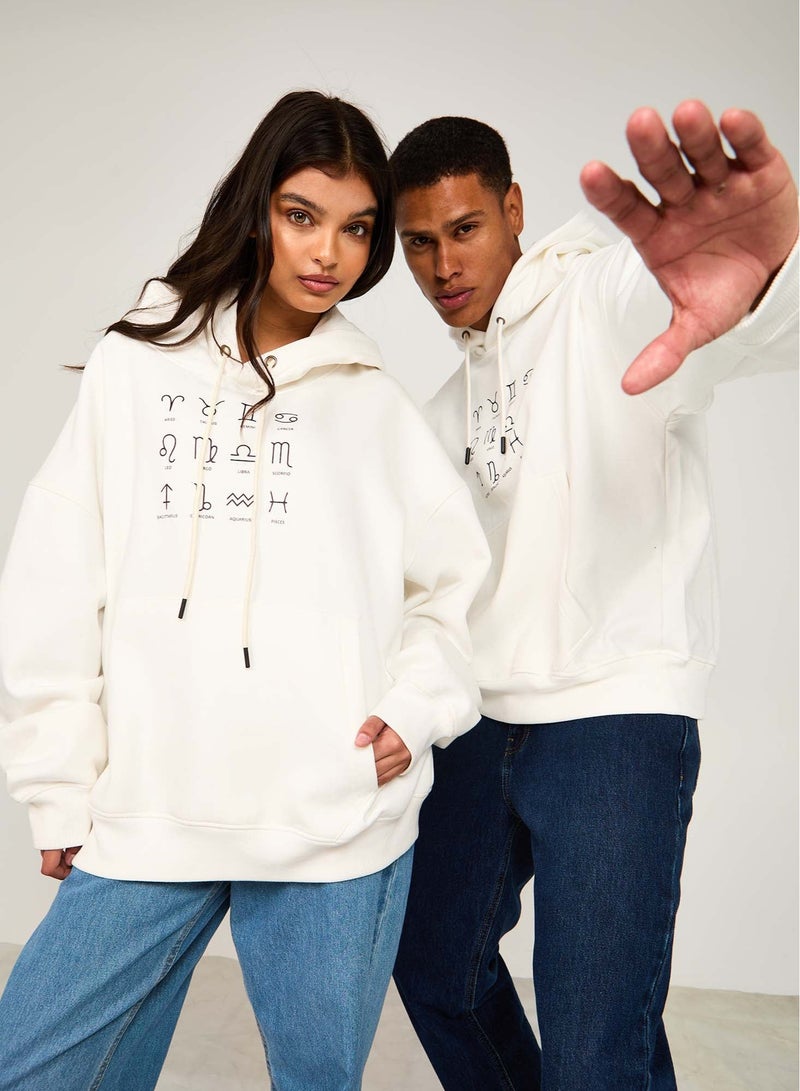 Premoda Unisex Sweat Shirt  Loose Fit Printed Hoodie off white - Image 1