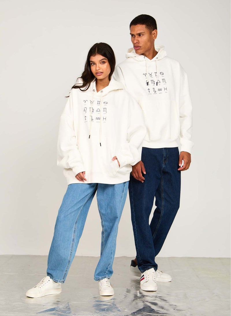 Premoda Unisex Sweat Shirt  Loose Fit Printed Hoodie off white - Image 2