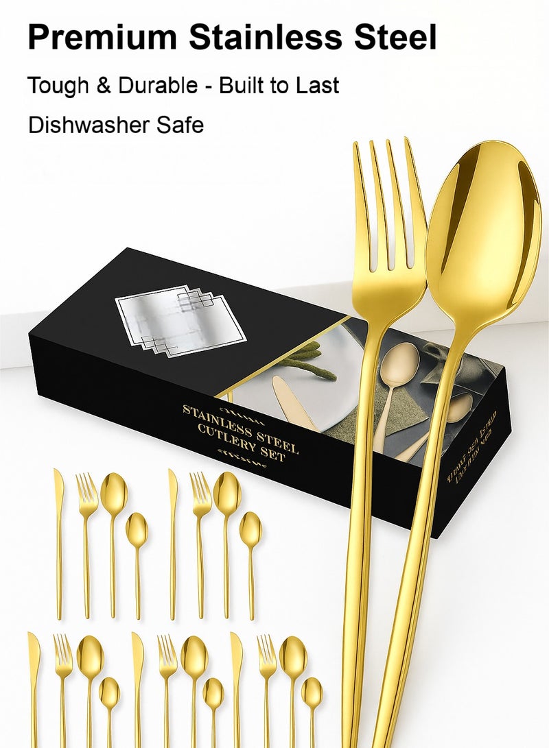 Stainless Steel Cutlery Set 24pcs Knife Fork and Spoon Set with Gift box (Golden) - Kitchen Utensil Set, Western Tableware Suitable For Family Dining/usual Home Kitchen,Exquisite Packaging For Gifts - Image 4