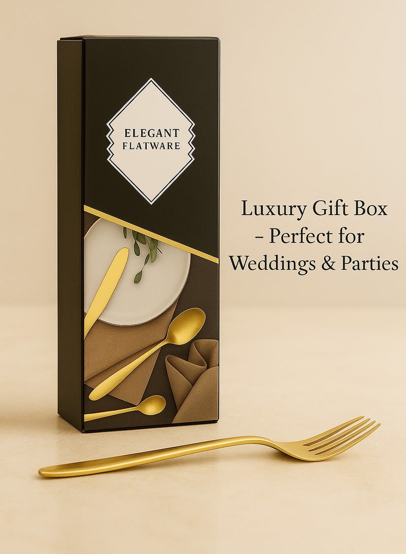 Stainless Steel Cutlery Set 24pcs Knife Fork and Spoon Set with Gift box (Golden) - Kitchen Utensil Set, Western Tableware Suitable For Family Dining/usual Home Kitchen,Exquisite Packaging For Gifts - Image 2