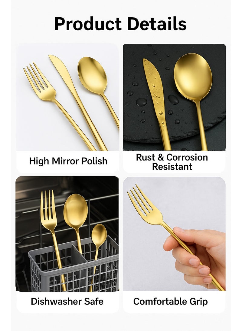 Stainless Steel Cutlery Set 24pcs Knife Fork and Spoon Set with Gift box (Golden) - Kitchen Utensil Set, Western Tableware Suitable For Family Dining/usual Home Kitchen,Exquisite Packaging For Gifts - Image 5