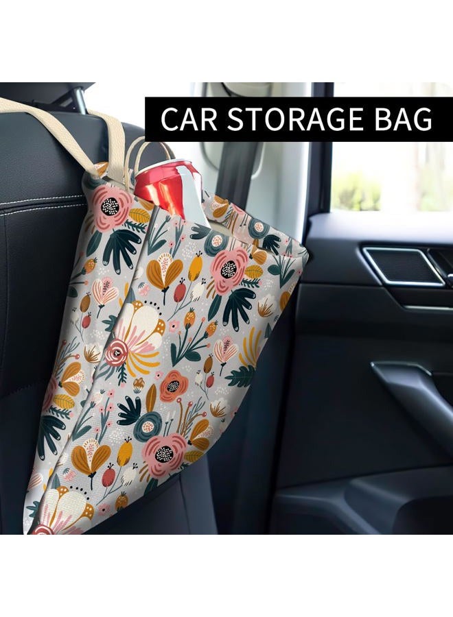 ABUIFDK Car Trash Can, Cute Car Trash Bag, Hanging Car Organizer and Storage Bag, Trash Bin for Car Accessories, Vehicle, Travelling, Camping Cute Blue Flowers - Image 2