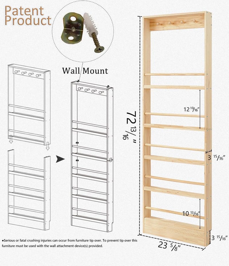 morimoe Wooden Kids Bookshelf, Wall Mount Shelf with Hooks, Organizer for Toys and Books, Space-Saving - Image 5