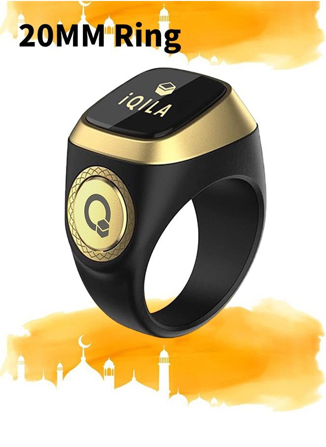 iQIBLA - Smart Tasbih Zikr Ring 20mm Muslim Prayer Time Reminder Prayer OLED Display Wearable Technology Tasbih Counter Waterproof with Bluetooth Black - Image 1