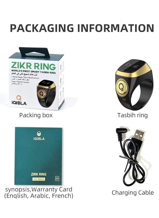 iQIBLA - Smart Tasbih Zikr Ring 20mm Muslim Prayer Time Reminder Prayer OLED Display Wearable Technology Tasbih Counter Waterproof with Bluetooth Black - Image 1