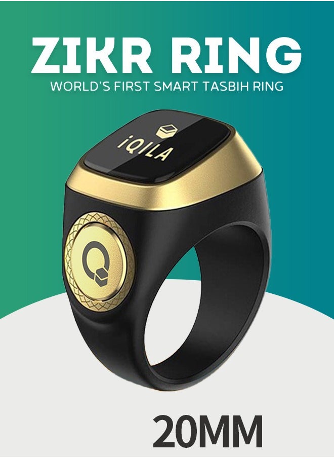 iQIBLA - Smart Tasbih Zikr Ring 20mm Muslim Prayer Time Reminder Prayer OLED Display Wearable Technology Tasbih Counter Waterproof with Bluetooth Black - Image 1