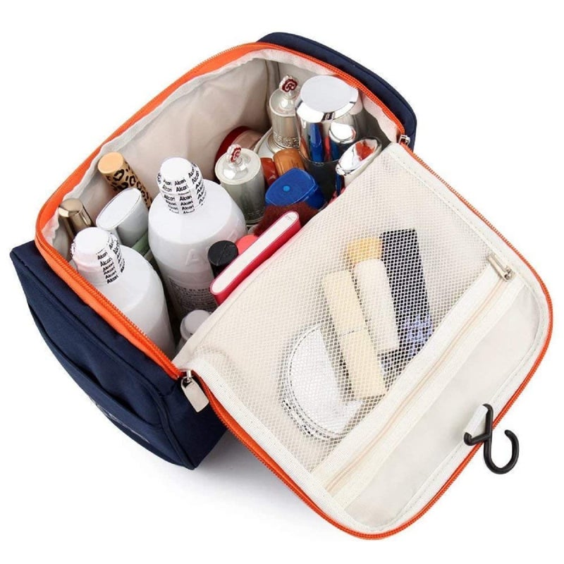 FEXMY Toiletry & Makeup Bag for Women – Travel Organizer Pouch, Cosmetic Storage, Portable Travel Kit, Makeup Pouch for Women, Stylish Makeup Organizer, Travel Essentials Bag (Navy Blue) - Image 3