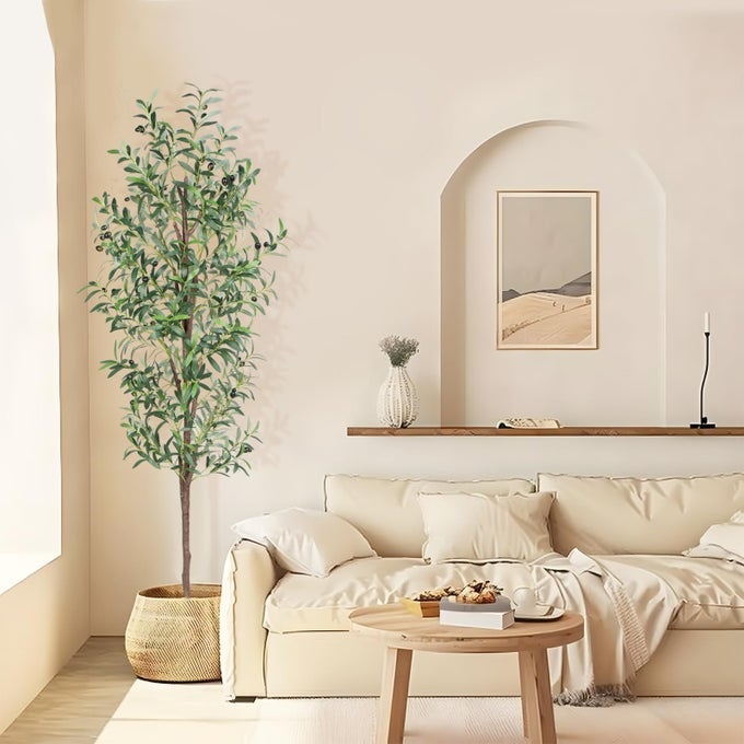 Artificial Olive Tree 6FT Tall Faux Olive Trees 72in Outdoor Fake Potted Silk Plant with Trunk and Realistic 648 Leaves and 24 Fruits for Modern Office Home Decor Indoor1pack