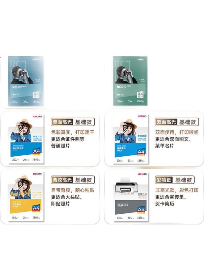 Deli A3 230G High Gloss Photo Paper, Photo Printing Paper, 20 Sheets/Pack, 11823 - Image 2