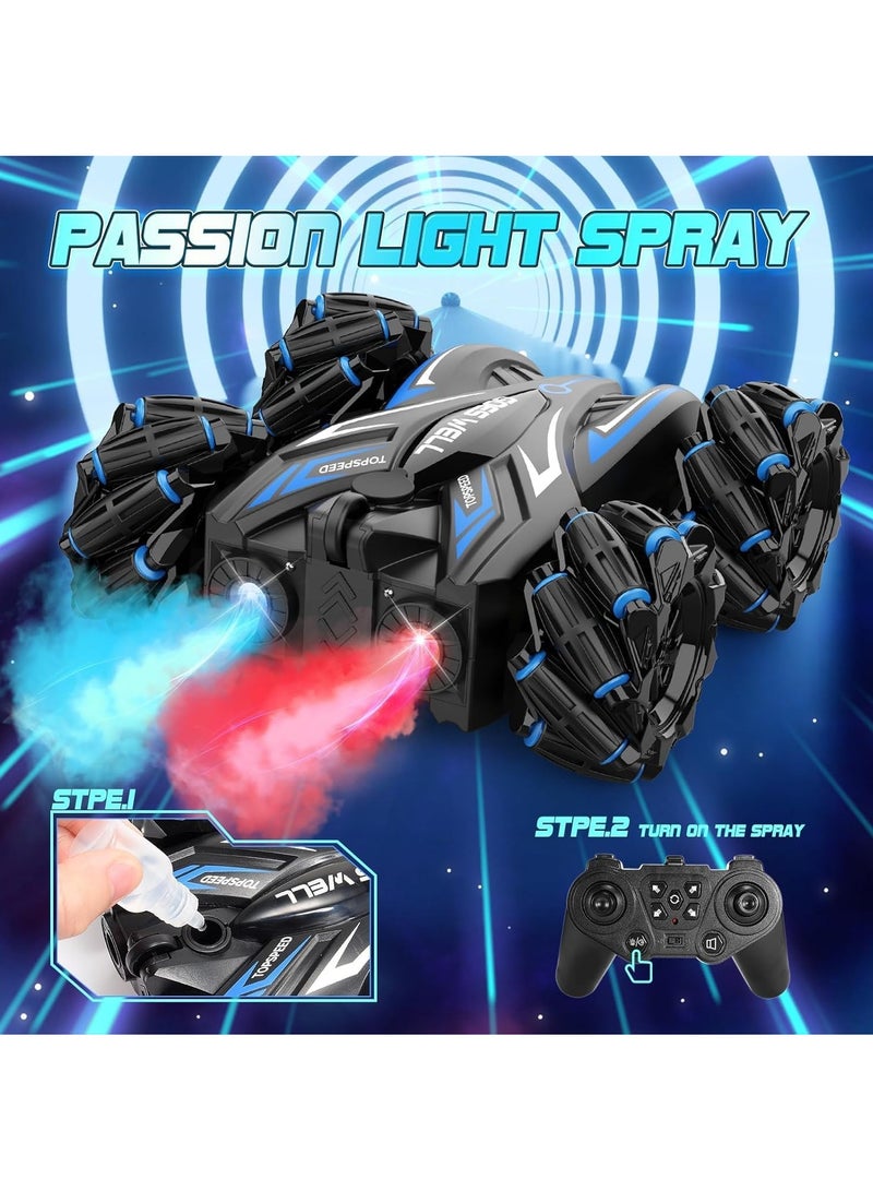 آه آه سيارة ألعاب بهلوانية مُحسّنة تعمل بالتحكم عن بُعد، تدور بزاوية 360 درجة، قابلة لإعادة الشحن من الجهتين، مزودة بمصابيح أمامية رائعة، نظام رش مزدوج، سيارات سباق رباعية الدفع بتردد 2.4 جيجاهرتز، مناسبة للأطفال من سن 3 إلى 8 سنوات. - Image 2