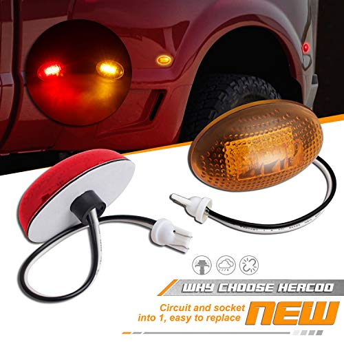 HERCOO LED Dually Bed Fender Side Marker Lights Front Rear Lamps Compatible with Ford 1999-2010 F350 F450 F550 Super Duty, Amber & Red - Image 2