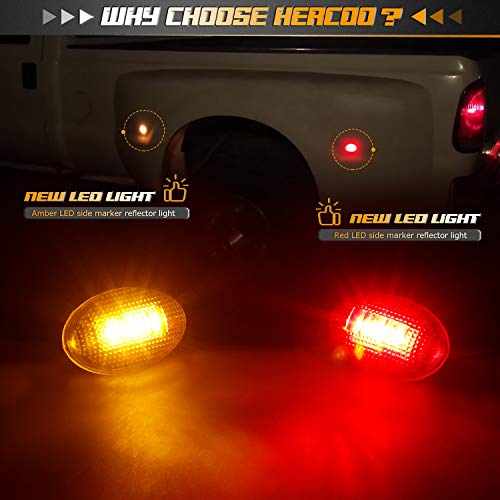 HERCOO LED Dually Bed Fender Side Marker Lights Front Rear Lamps Compatible with Ford 1999-2010 F350 F450 F550 Super Duty, Amber & Red - Image 3