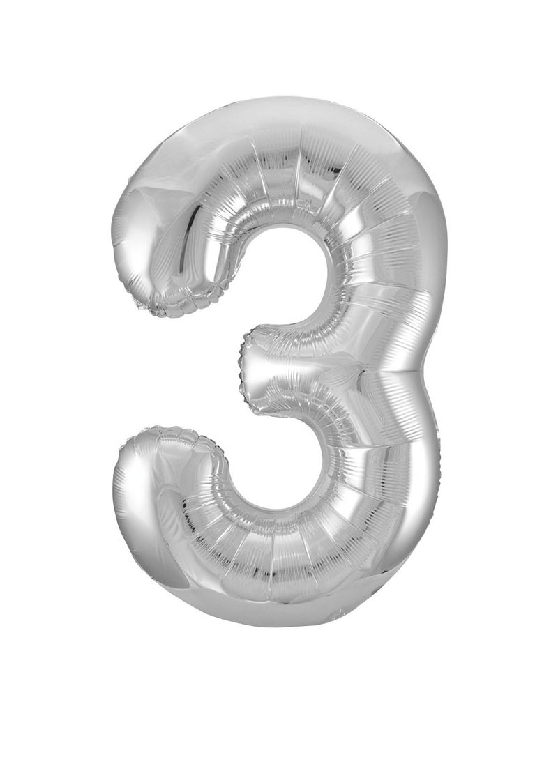 Unique 34" Silver Foil Number 3 Balloon - Image 1