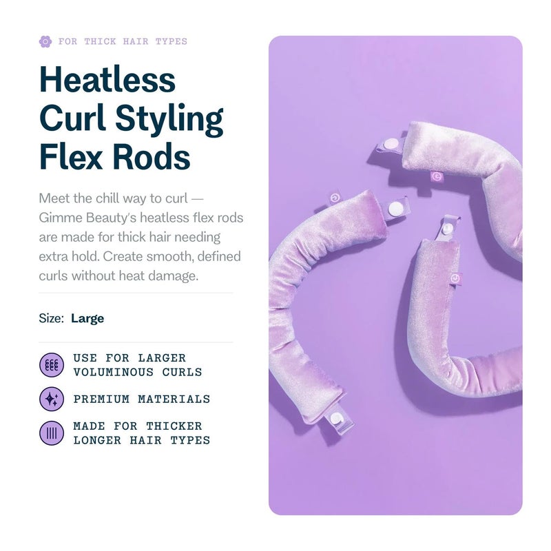 Gimme Beauty Chill Curl Heatless Flex Rods - Gentle & Bendable Hair Rods for Overnight Curls - Bouncy Waves with a Frizz-Free Finish - Snap Closure for Secure Hold - Thick Hair, 4 Count - Image 2