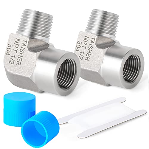 TAISHER 2PCS 304 Stainless Steel 90 Degree Barstock Street Elbow, 1/2 Inch NPT Male Pipe to 1/2 Inch NPT Female 304 Stainless Pipe Fitting - Image 1