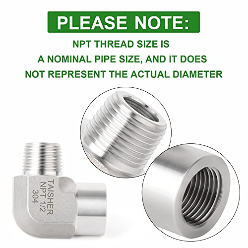 TAISHER 2PCS 304 Stainless Steel 90 Degree Barstock Street Elbow, 1/2 Inch NPT Male Pipe to 1/2 Inch NPT Female 304 Stainless Pipe Fitting - Image 5