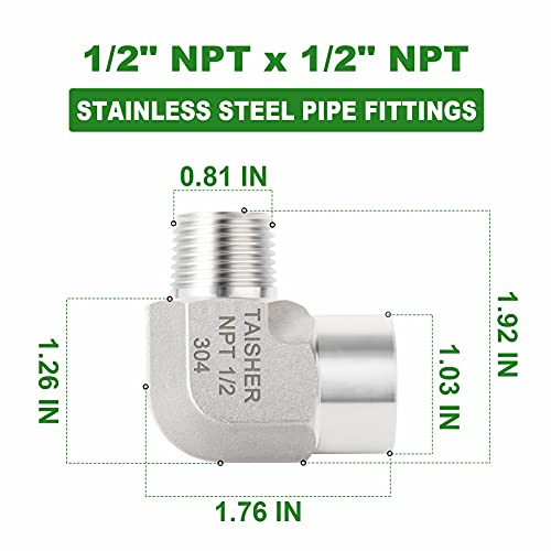 TAISHER 2PCS 304 Stainless Steel 90 Degree Barstock Street Elbow, 1/2 Inch NPT Male Pipe to 1/2 Inch NPT Female 304 Stainless Pipe Fitting - Image 4