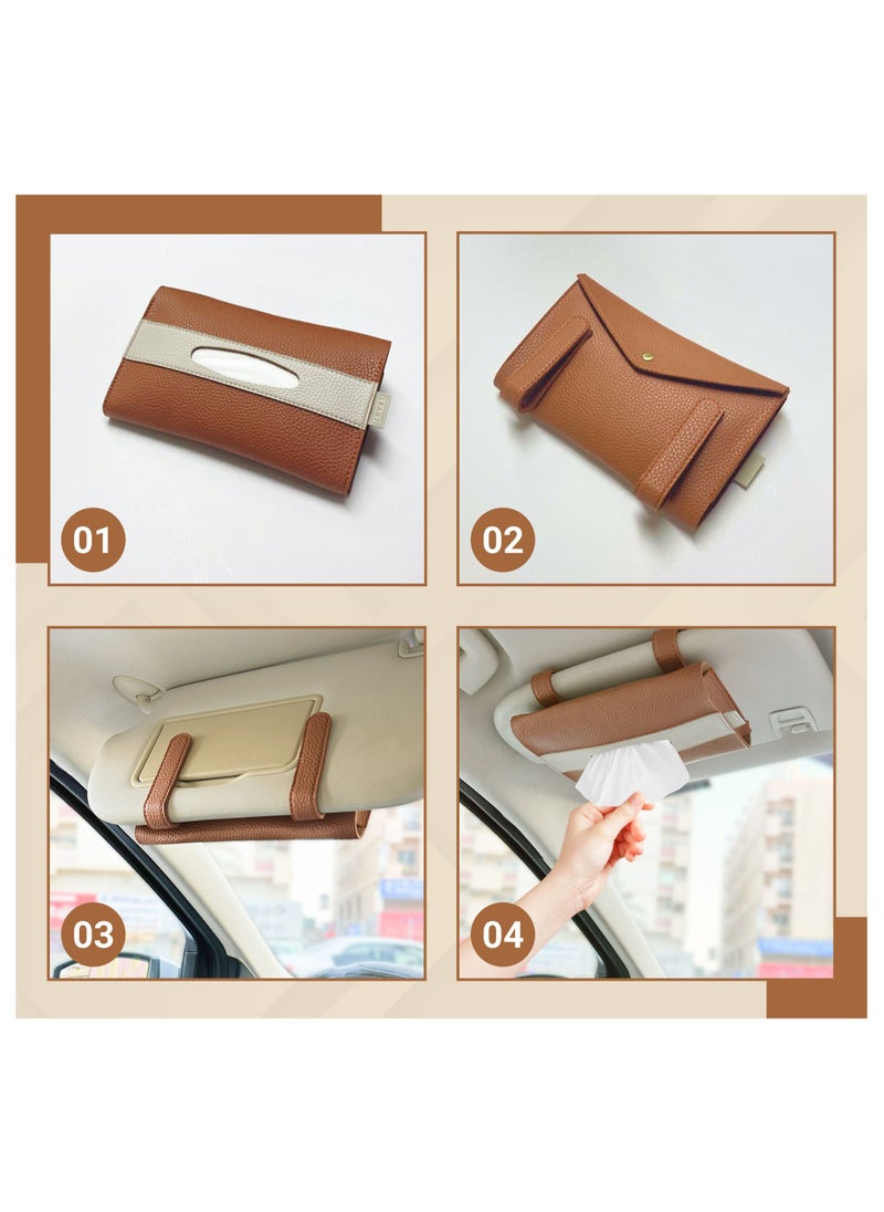 LeArt Leather Car Tissue Holder – Visor Tissue Box Holder for Car | Tissue Box for Car | Car Accessories Interior | Car Tissue Box | Visor Tissue Box Holder (Caramel Visor)  - Image 4