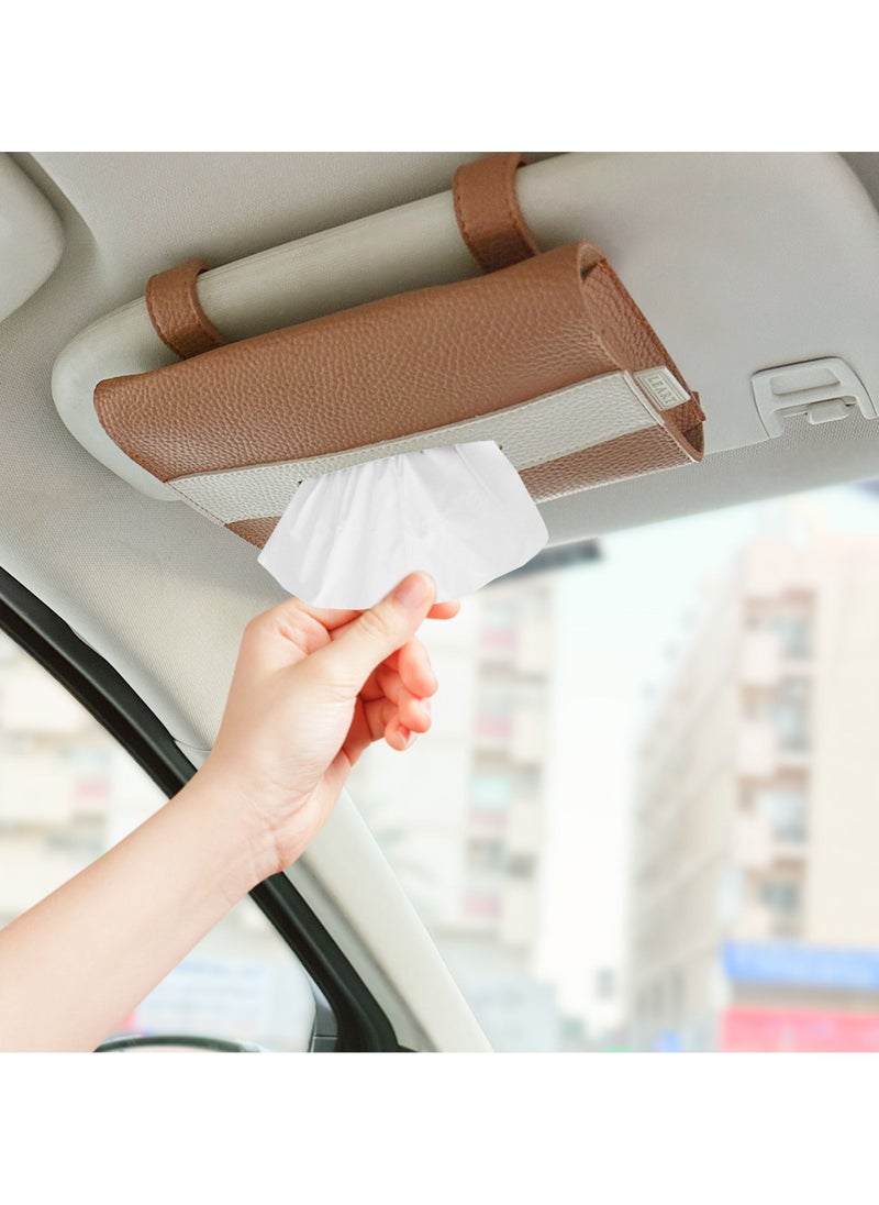 LeArt Leather Car Tissue Holder – Visor Tissue Box Holder for Car | Tissue Box for Car | Car Accessories Interior | Car Tissue Box | Visor Tissue Box Holder (Caramel Visor)  - Image 1