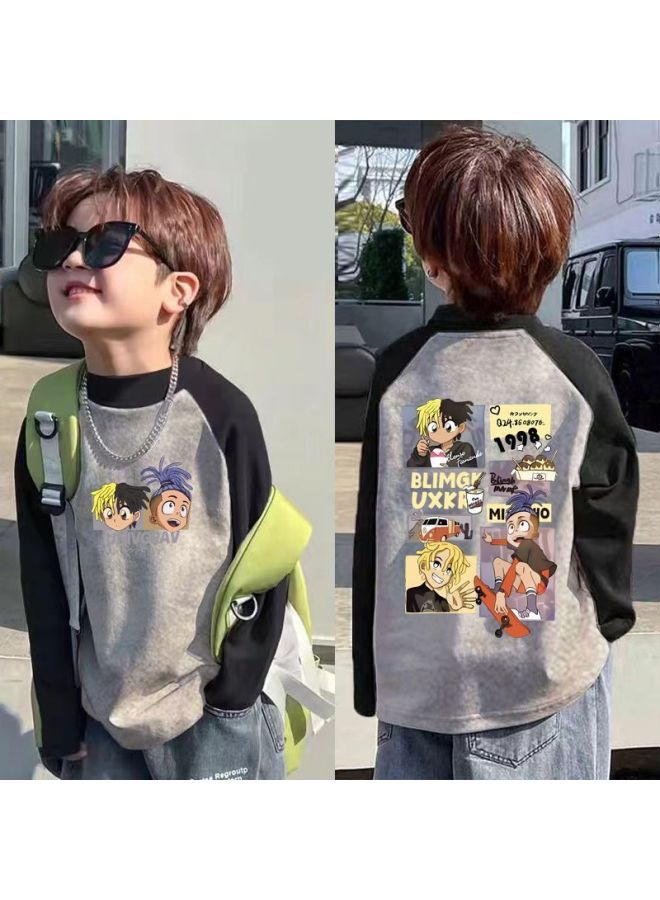 Boys' Fashionable And Stylish And Winter Color-blocked Base Shirt, Mid-to-large Children's Thermal Half-high Collar Long-sleeve T-shirt