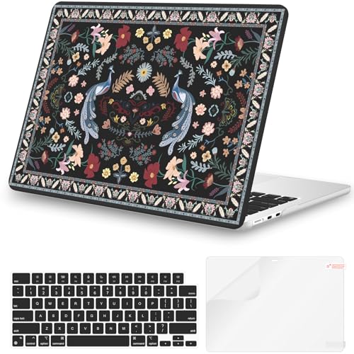 iCasso for M4 MacBook Air 13 inch Case 2025 2024-2022 M3 M2 Model A 3240 A3113 A2681, Sturdy Protective Hard Shell Case for Mac Air 13.6", Keyboard Cover + Screen Protector,Peacock Black - Image 1