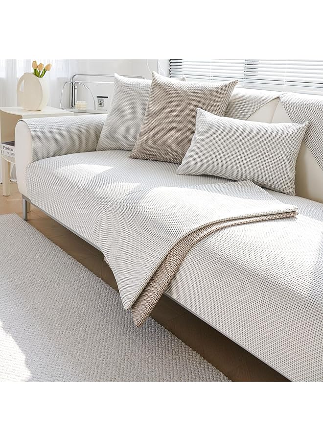 erorex Sofa Cover, Cotton Linen Couch Covers, Universal Sofa Covers 2 Seater / 4 3 1 Seater, L Shape Sofa Cover, Non Slip Sofa Cover, Sofa Slipcovers for Sofa Protector (90×180cm,Off-white)