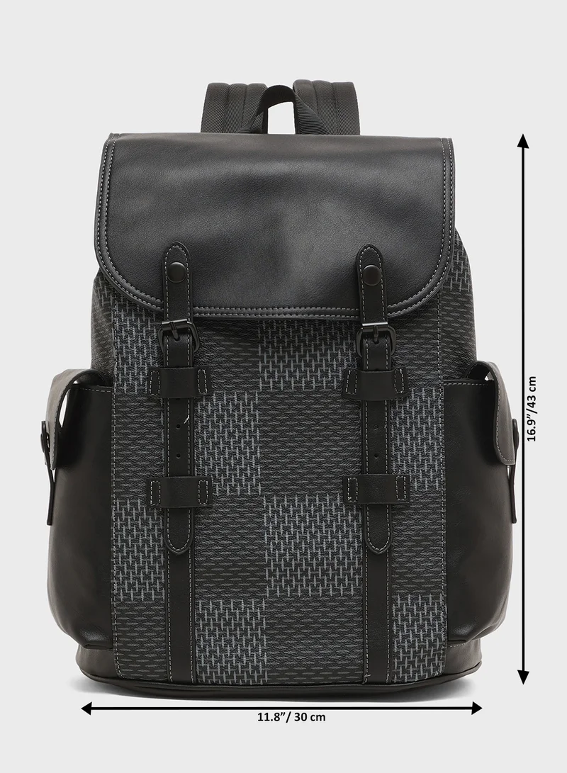 Robert Wood Check Printed Casual Backpack